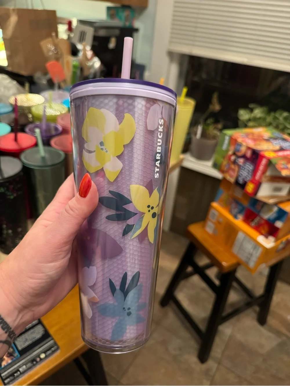 Starbucks Lavender Floral Cold Cup Tumbler with Straw